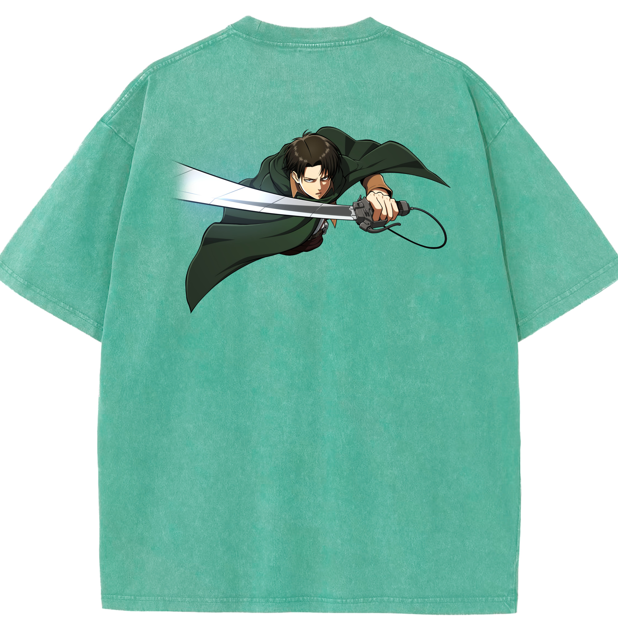 （画像用） 進撃の巨人 リヴァイ·アッカーマン Attack on Titan Levi Ackerman 綿100% ヴィンテージ風 半袖Tシャツ（背面プリント）